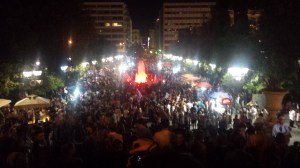 No supporters celebrate at Syntagma following the  results of the referendum